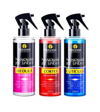 Zestaw sprayów do głębokiej rekonstrukcji włosów NATUREZA Nano Gold Jet 3 × 200 ml 